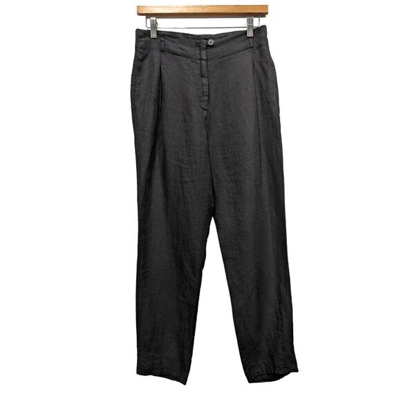Humanoid Black Washable Italian Linen High Waist Pleat Front Trouser Pants, XS - Picture 1 of 9